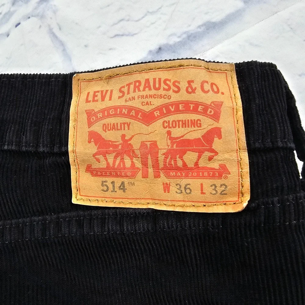 Levis 514 Corduroy Pants Mens 36x32 Black Straight Leg Casual Workwear Ribbed
